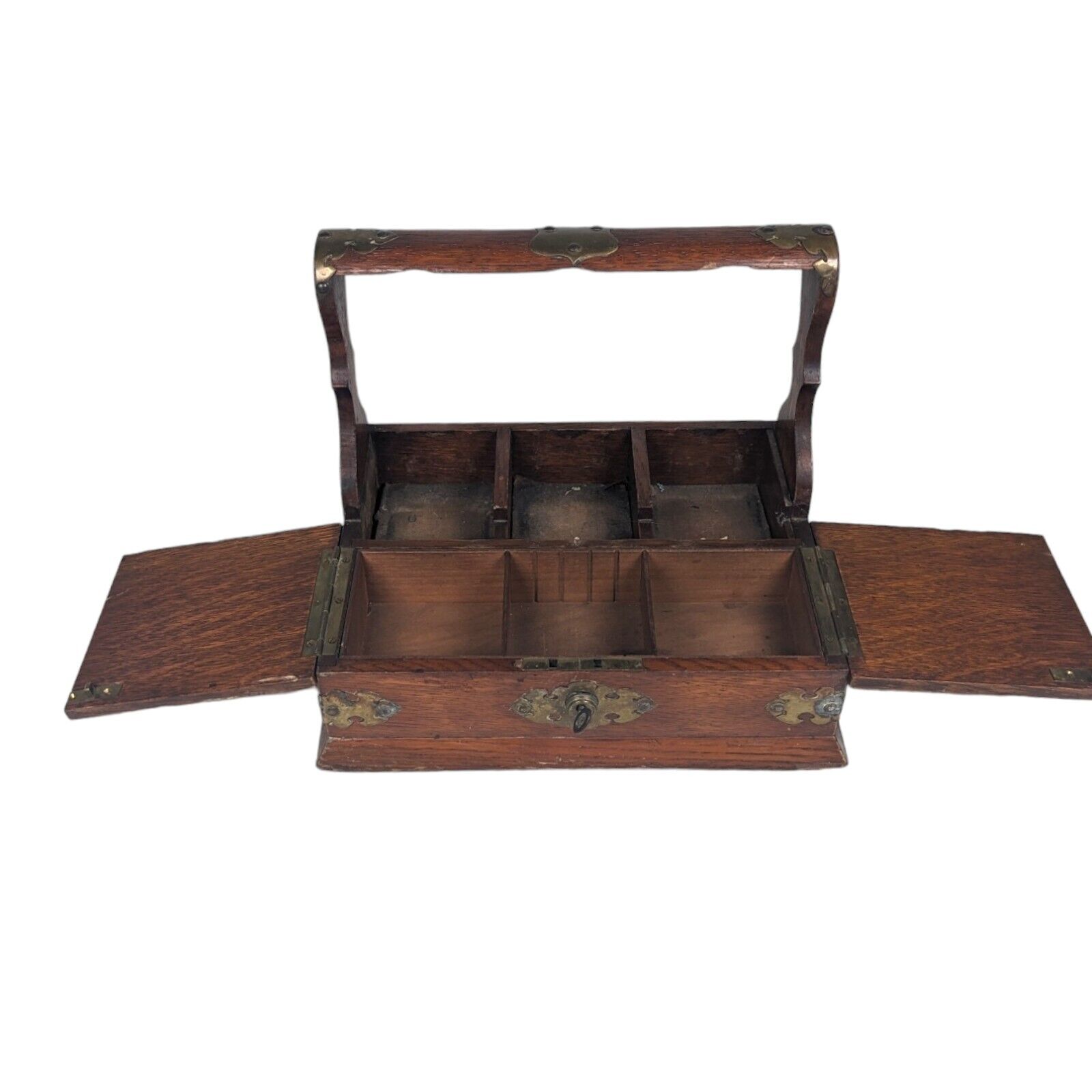 Very Rare Antique English Eagle Lock Co Oak Tantalus  Gamblers Box With Key