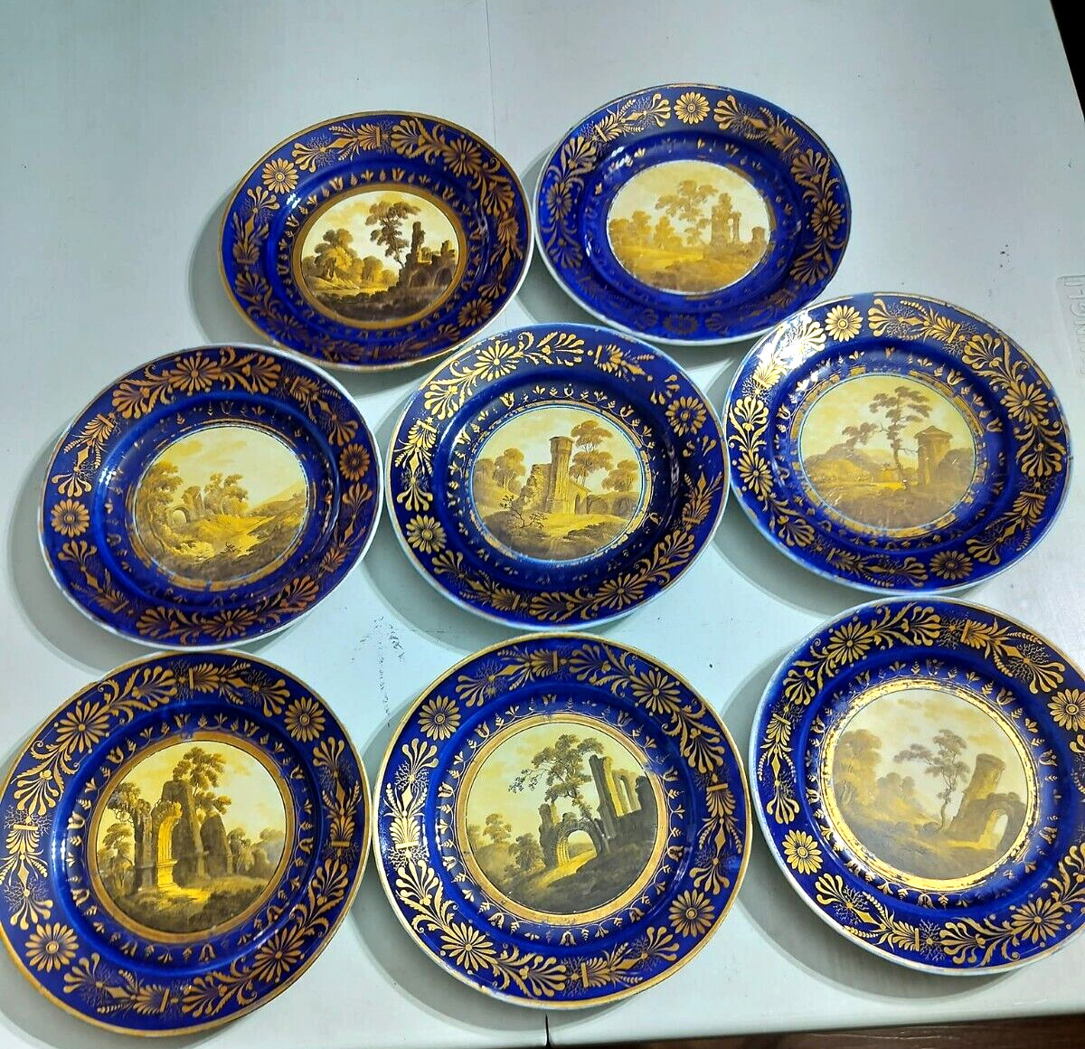 Antique English Royal Crown Style Porcelain Dessert Set, 8 pcs.