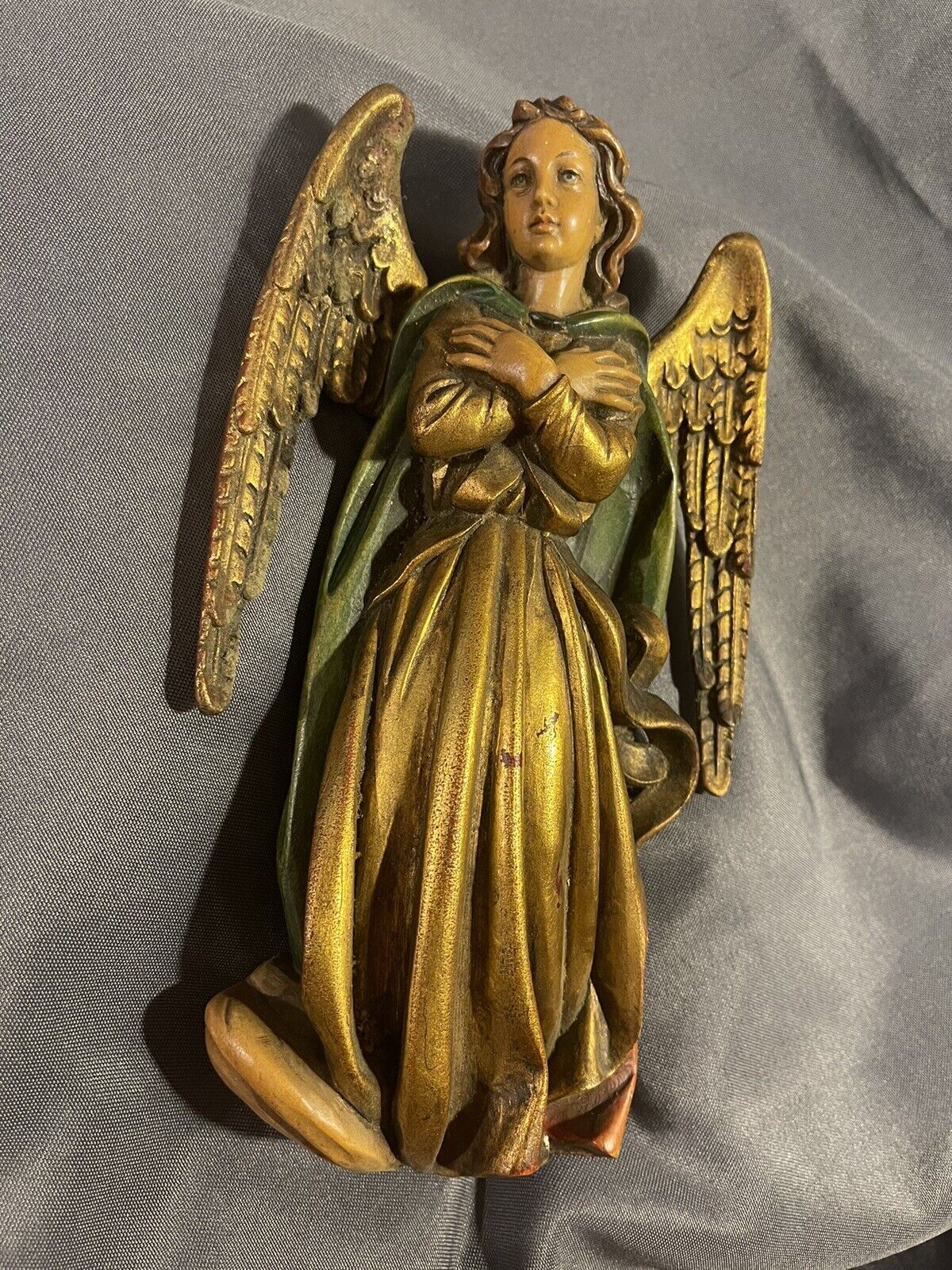 Vintage Hand Carved Painted 10” Wood Angel Anri Italy