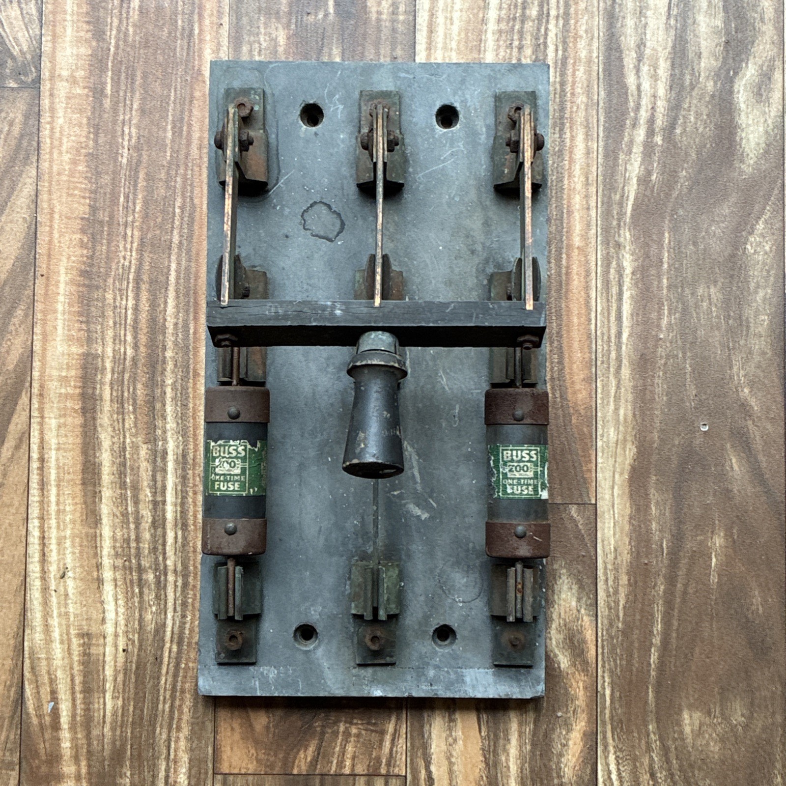 Antique Industrial Electric Knife Switch Slate Base Steampunk Frankenstein Prop