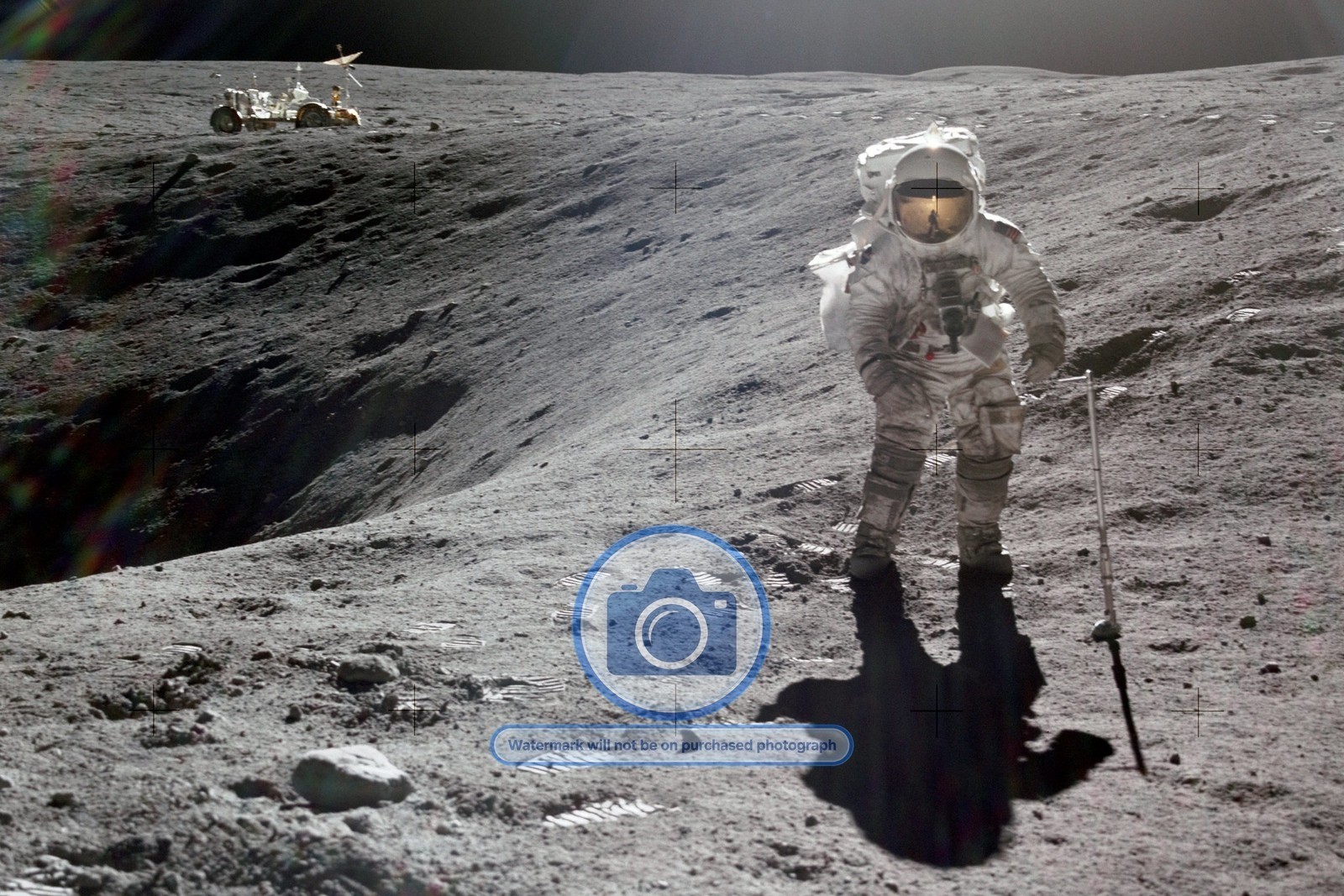 CHARLES DUKE COLLECTING LUNAR SAMPLES AT PLUM CRATER APOLLO 16 4X6 PHOTO