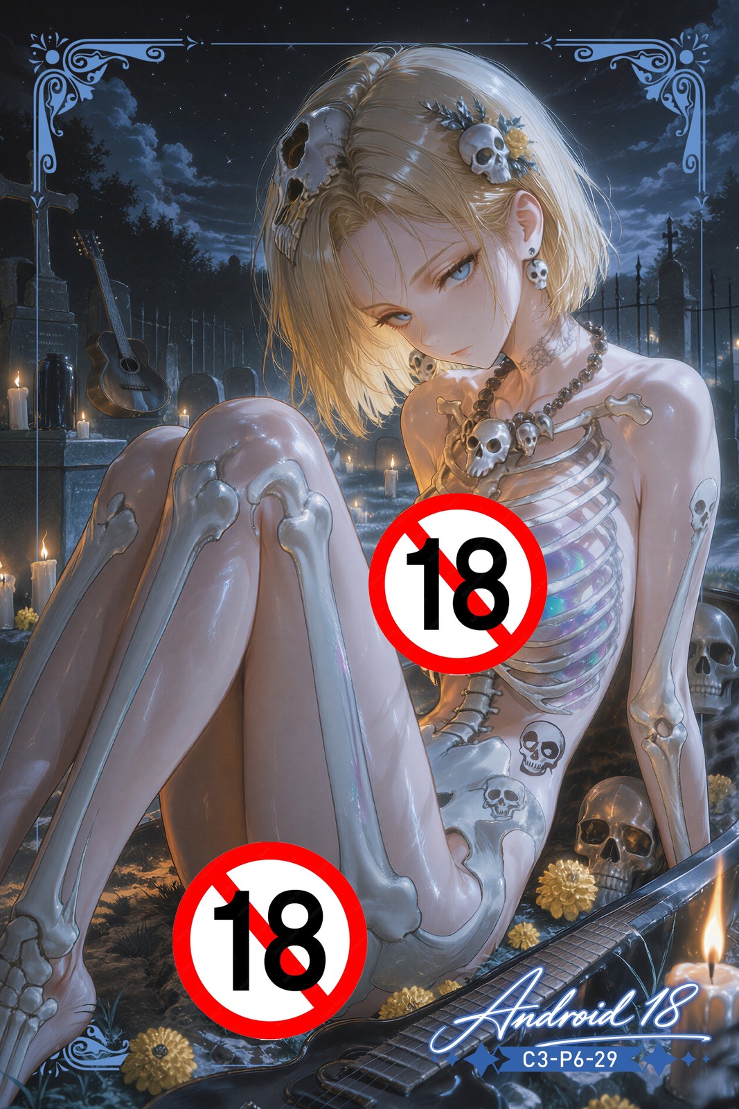 Android 18 Waifu Anime Girl Halloween Fanart Collectible Card A5 With NFC VIDEO