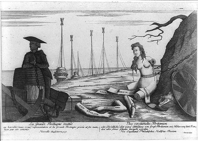 Amsterdam Netherlands 1783 Britannia Mutilated American Colonies Print