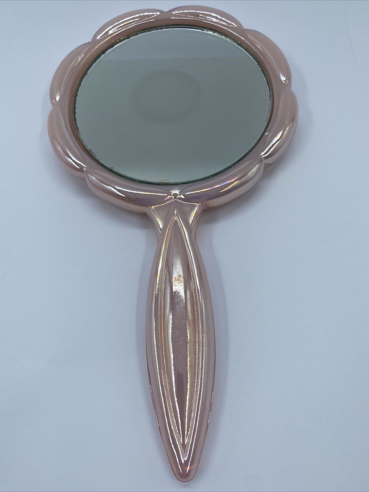 BOYD (1983-1988) Charlotte\'s Web Iridescent Pink Glass Hand Held Mirror