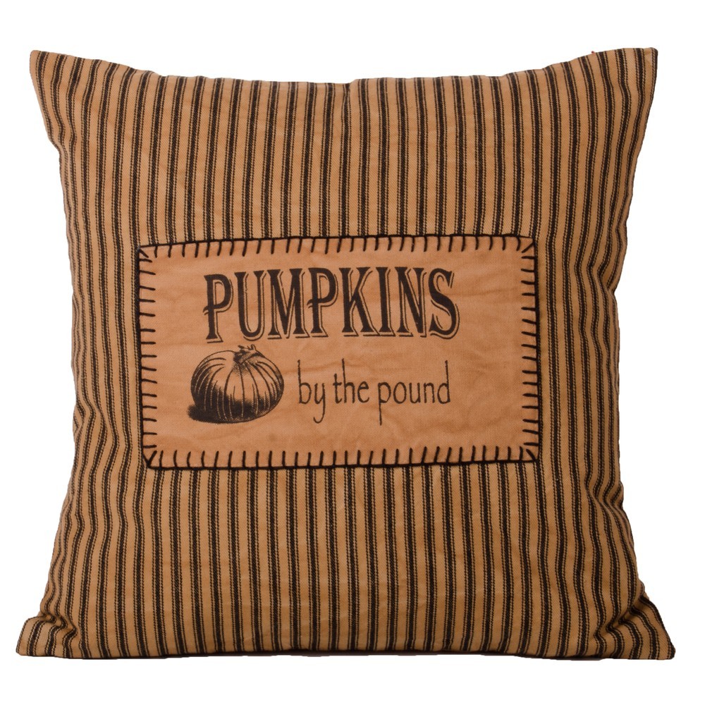 New Farmhouse Primitive PUMPKINS BY THE POUND BLACK TICKING PILLOW Accent 14