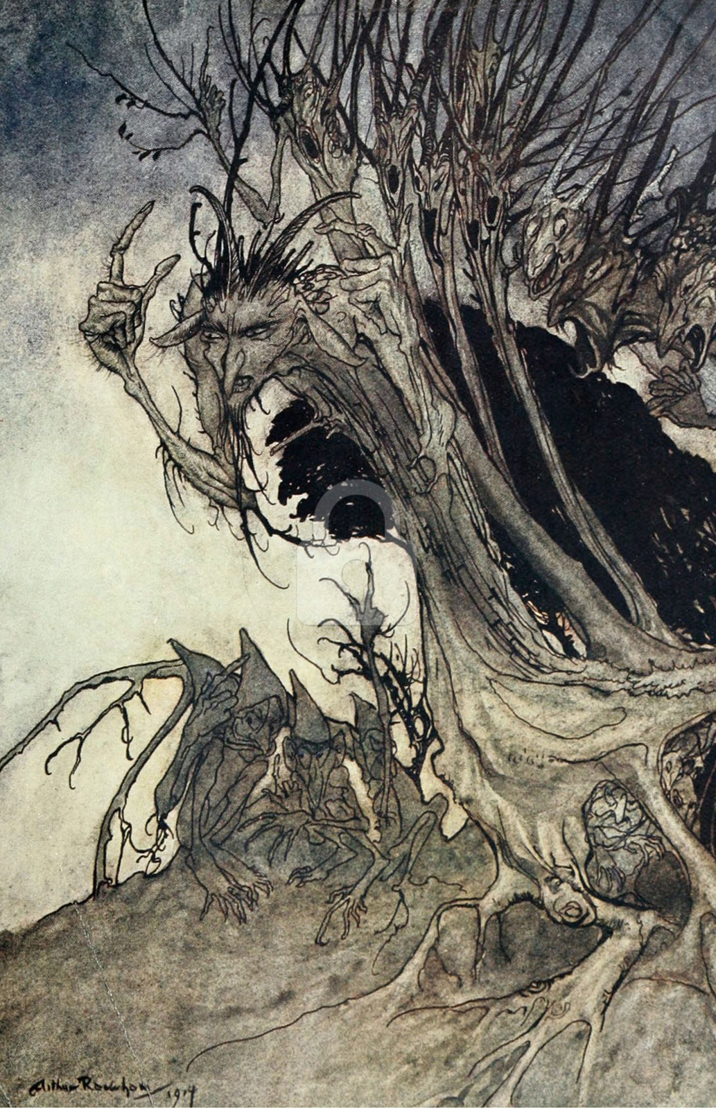 Illustration from Comus (1921) 3, Arthur Rackham *Art Postcard*