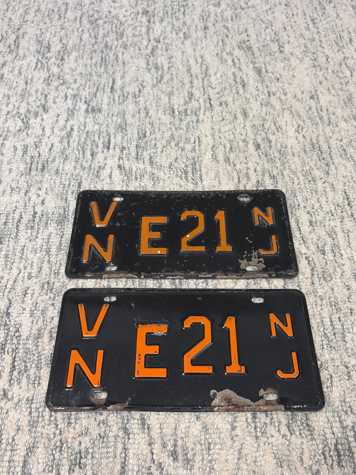 Vintage 1956 1957 Pair of New Jersey Base Auto License Plate VN E21 Vintage 1956 1957 Pair of New Jersey Base Auto License Plate VN E21