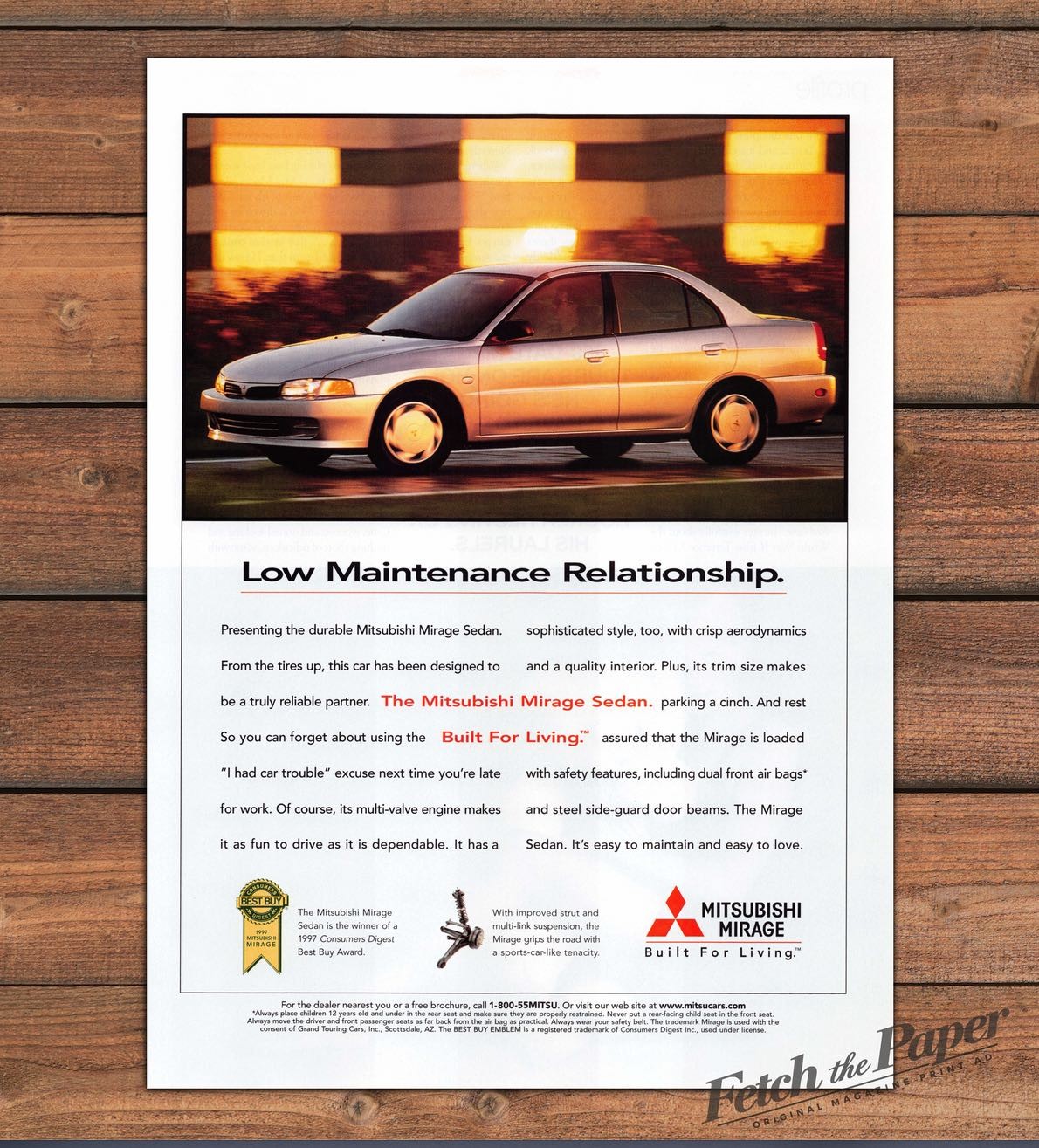 Mitsubishi Mirage Sedan Low Maintenance Relationship Print Ad 1997 1990s