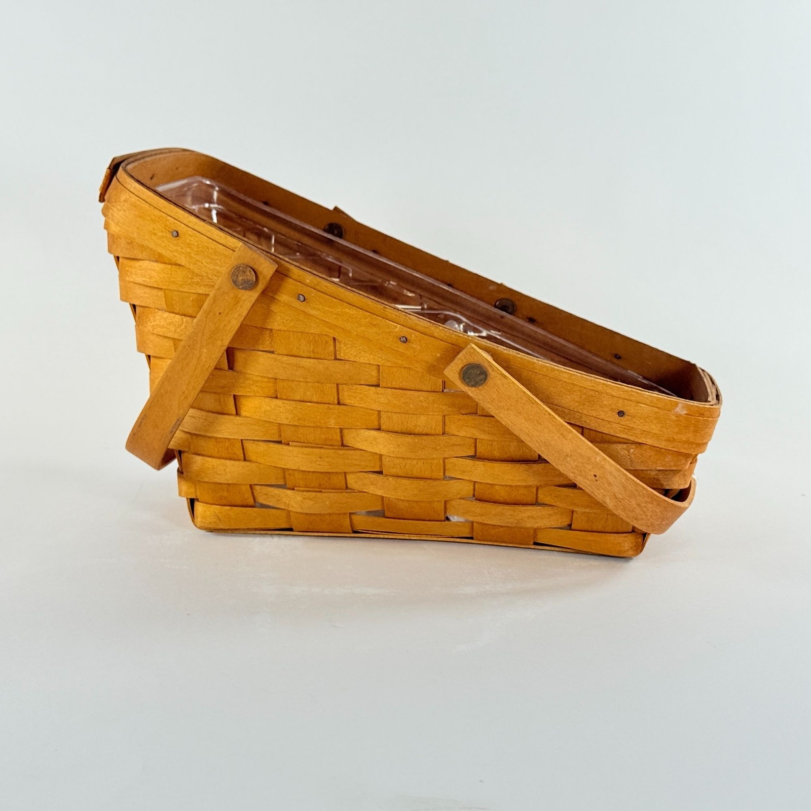 Vintage 2002 Longaberger Slanted Basket Hand Woven w/Handles Farmhouse Decor