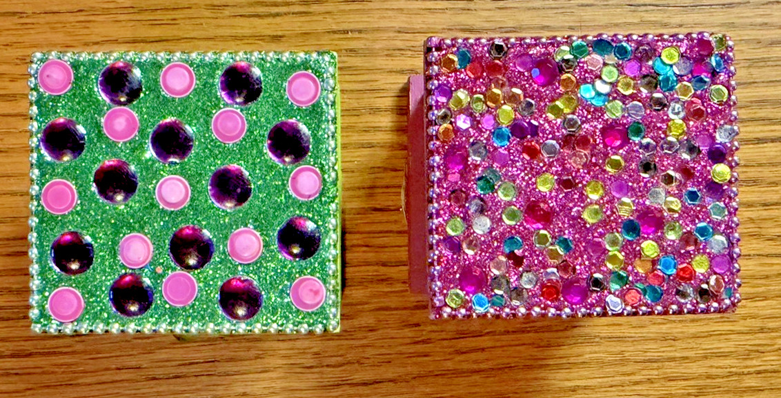 Two (2) Ornate Small Jeweled & Beaded Drawer Trinket Box Boxes