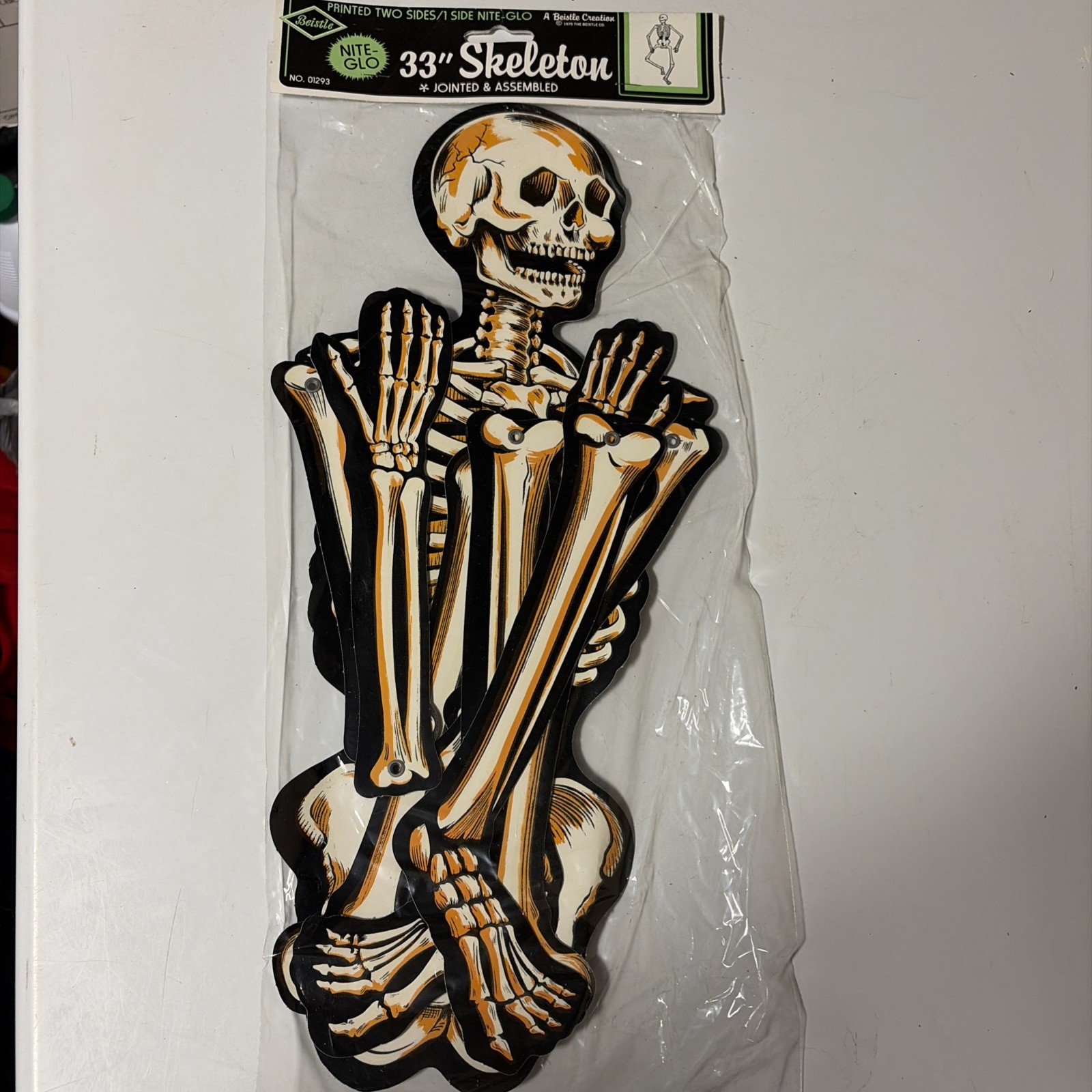 Vtg New Beistle Glow In The Dark Skeleton Jointed Large 33 inch Halloween