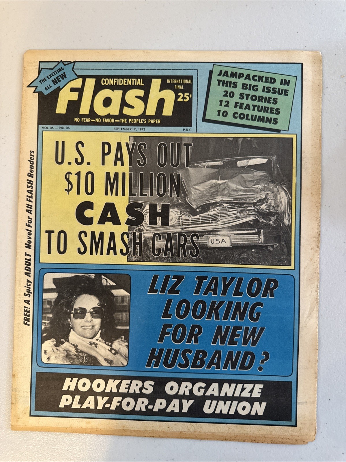 1972 Sept. 12th Confidential Flash Newspaper, Liz Taylor, Hookers/Union (VRN10B
