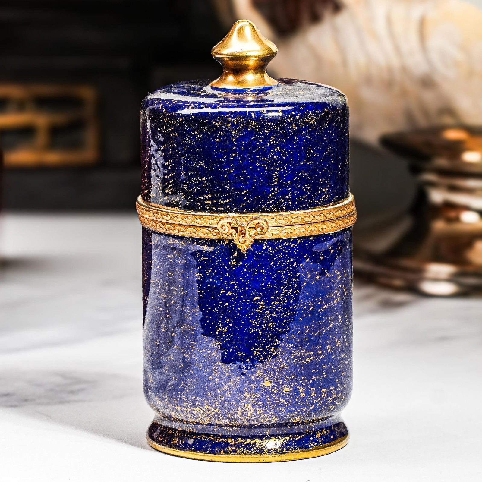 Beautiful Hand Painted Le Tallec Vintage French Porcelain Blue and Gold Jar Box Beautiful Hand Painted Le Tallec Vintage French Porcelain Blue and Gold Jar Box