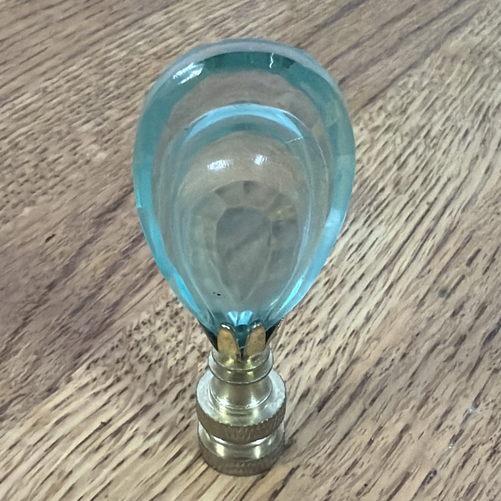 Vintage Blue Crystal Teardrop Prism Lamp Finial Brass Base