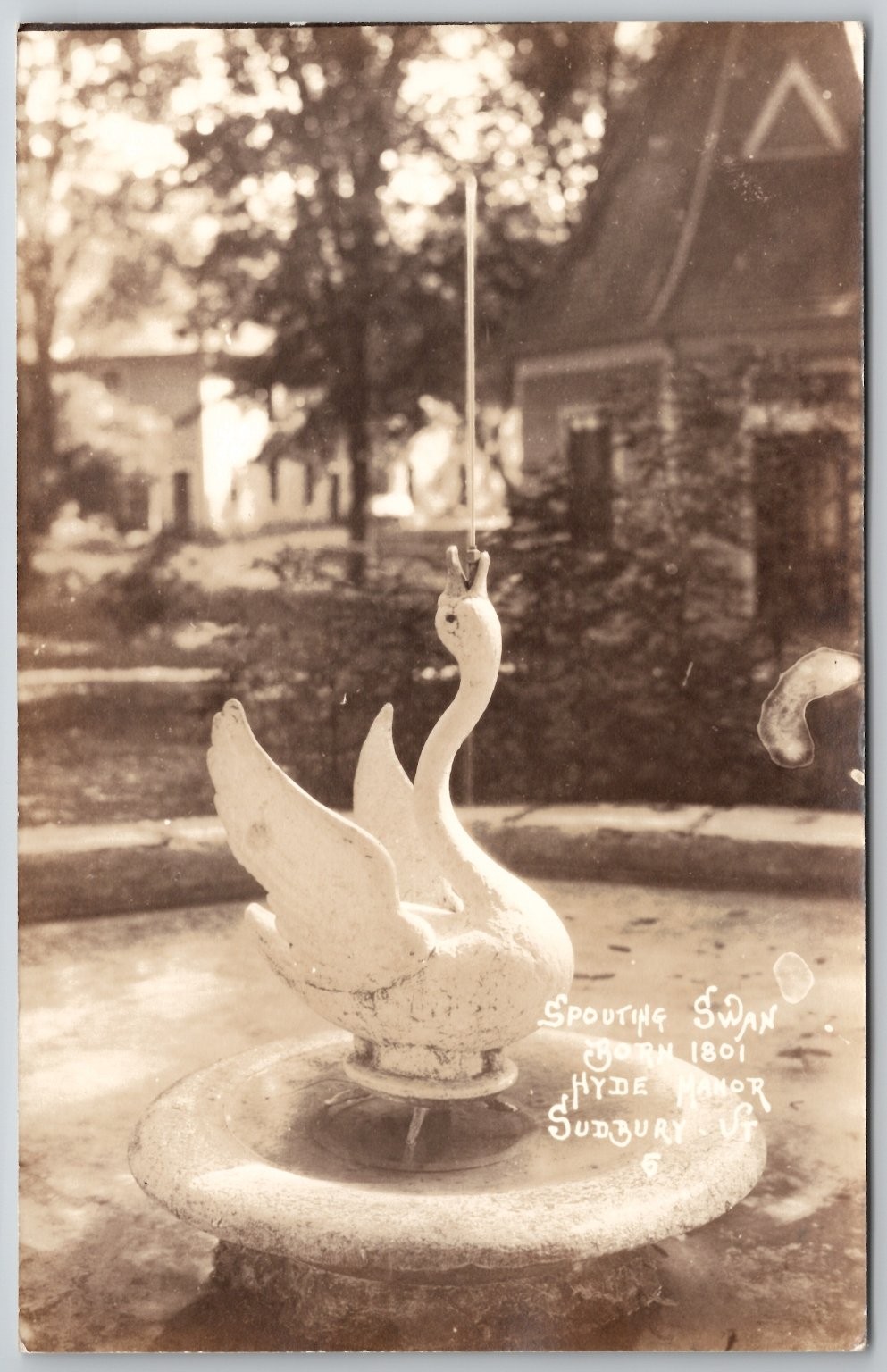 RPPC Spouting Swan Fountain Hyde Manor Sudbury VT Vintage Real Photo Postcard