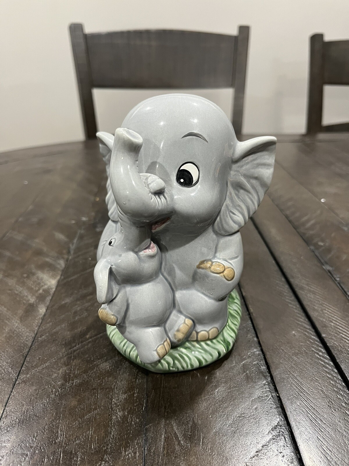 Vtg Enesco Elephant Coin Bank Mommy and Baby Ceramic Still Bank 1986 Taiwan