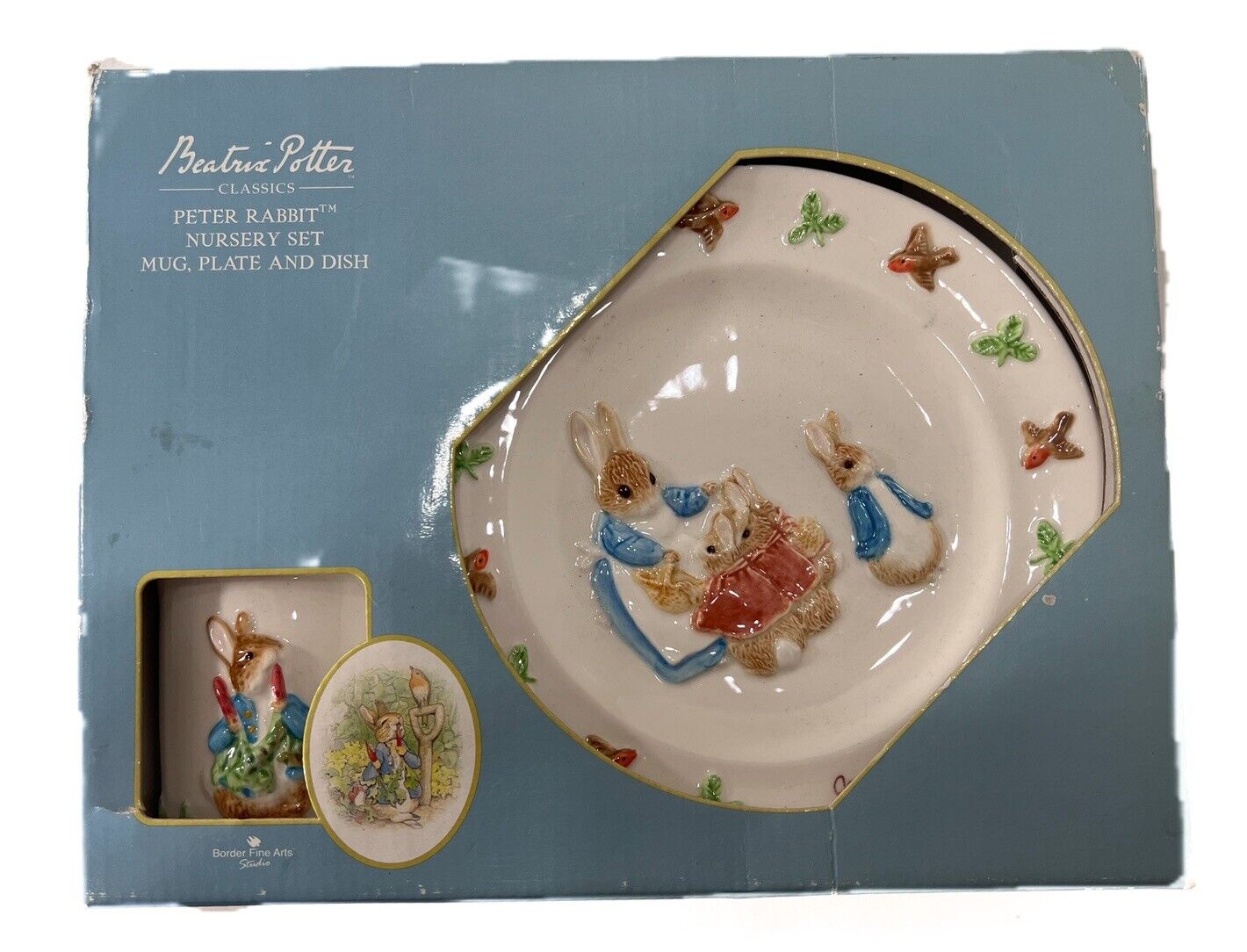 NEW 2005 Open Box Beatrix Potter A6356 Peter Rabbit Three Piece Nursery Set Gift