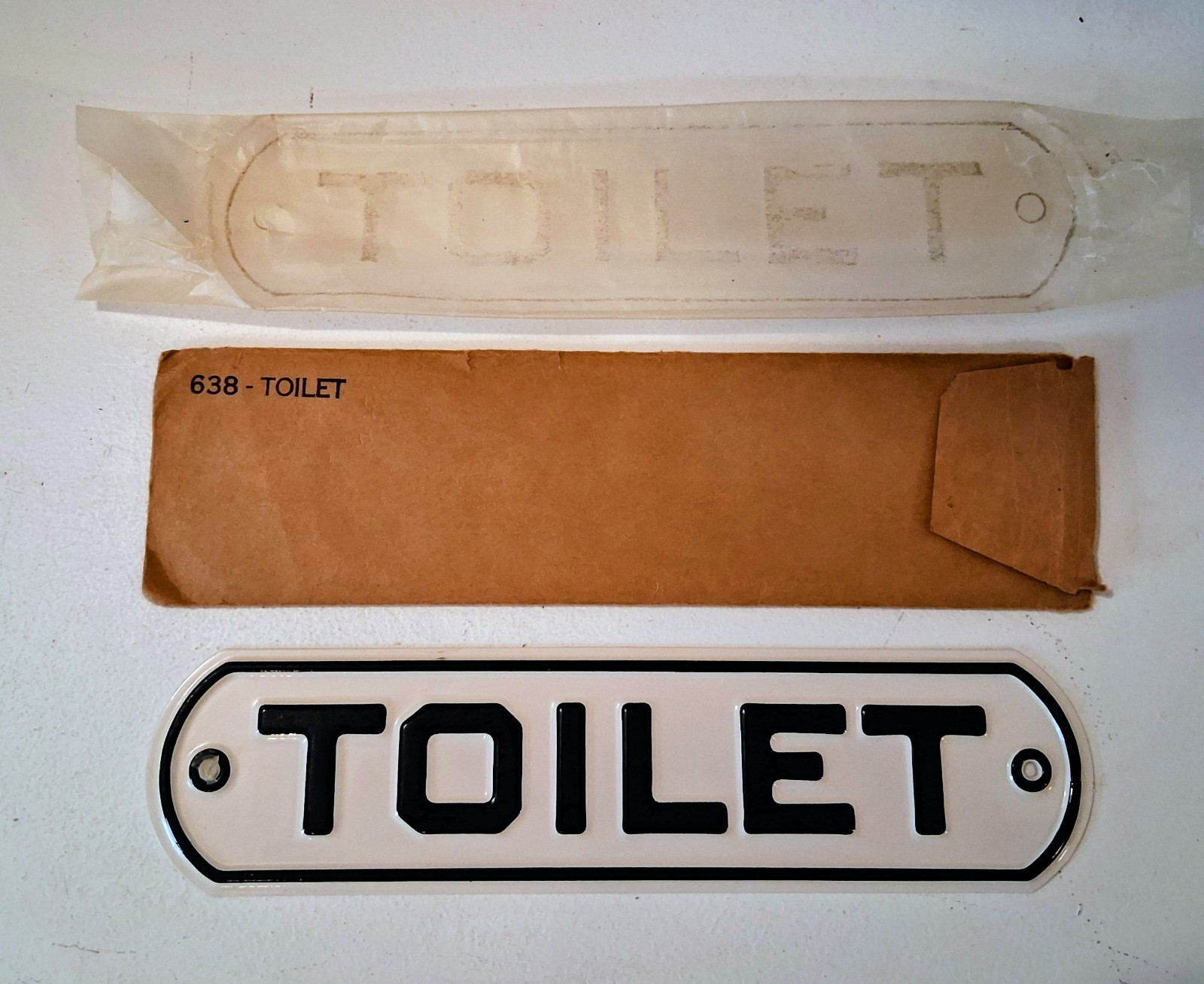 Vintage NOS Embossed Metal Toilet Restroom Sign Gas Station