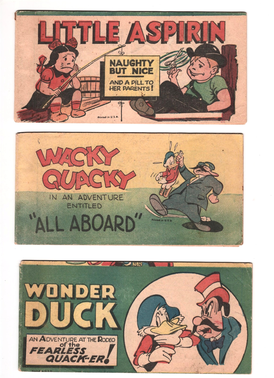 3 circa 1950 promo mini comics Little Aspirin Wacky Quacky Wonder Duck