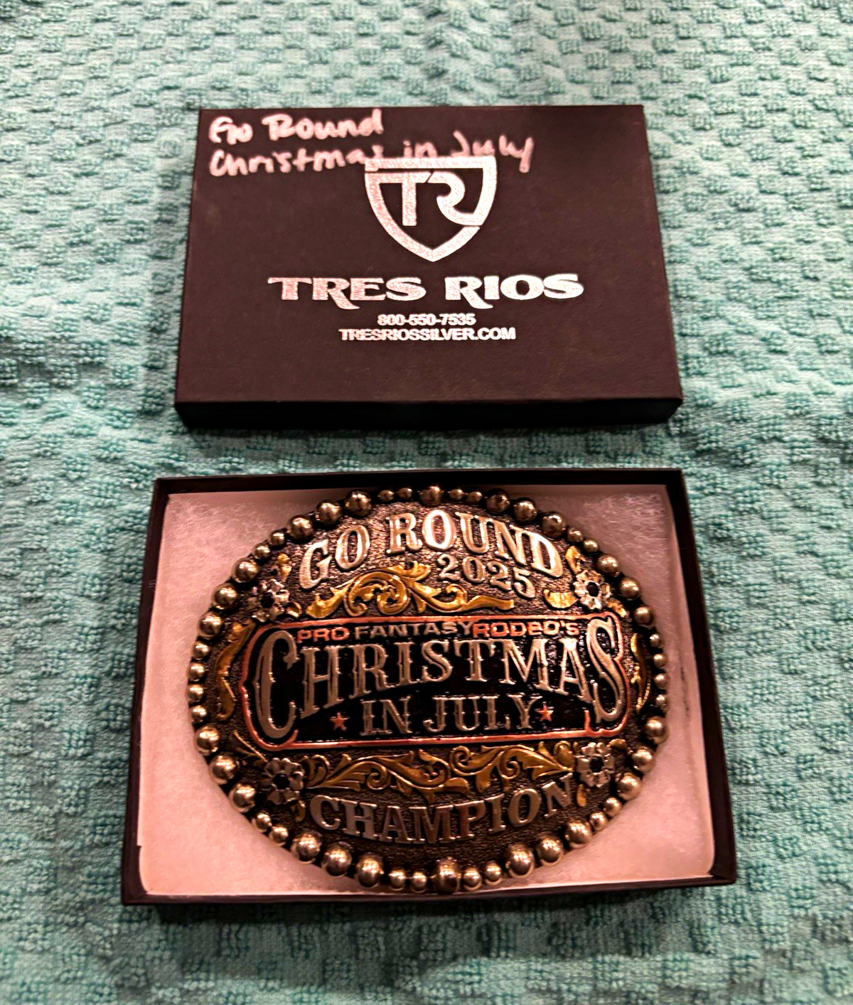 Tres Rios Go Round 2025 Pro Fantasy Rodeo Christmas in July Champion Buckle