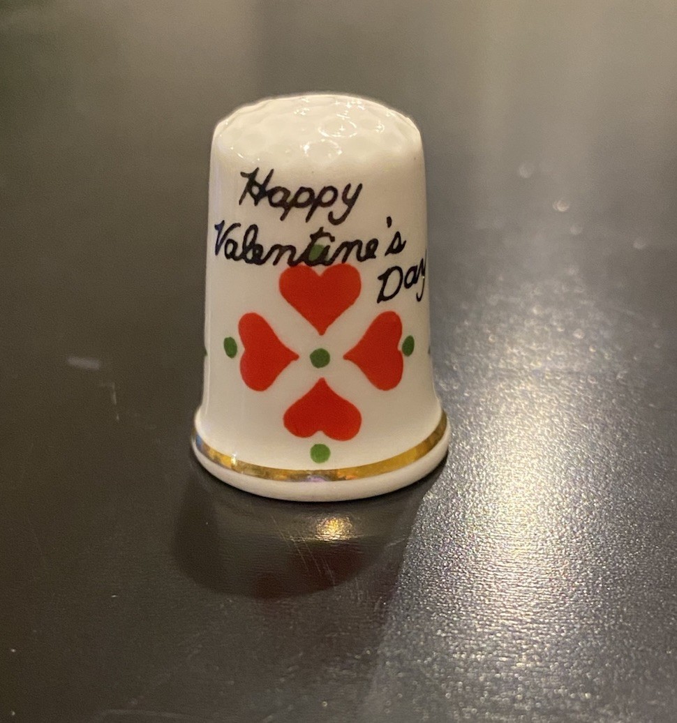 Vintage Happy Valentine Thimble Bone China England Red Hearts Valentine’s Day