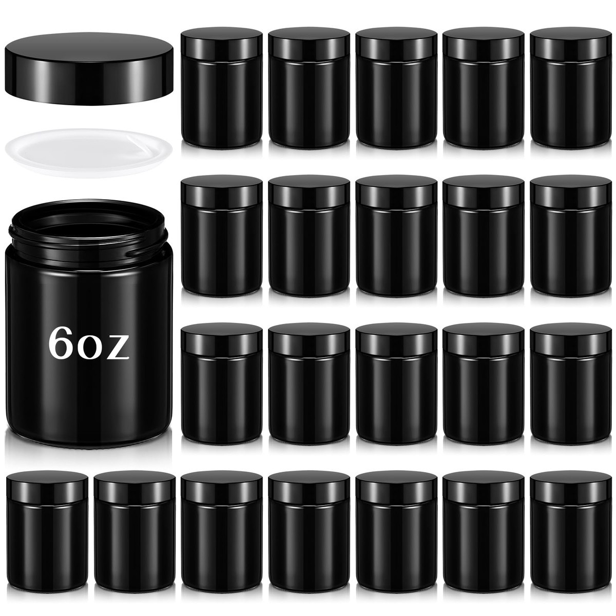 Domensi 24 Pcs 6oz Glass Jars with Lids - Black