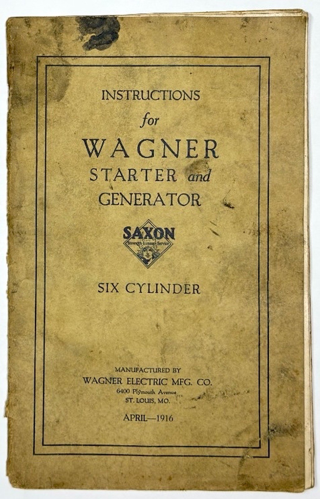 1916 SAXON SIX WAGNER STARTER GENERATOR INSTRUCTIONS ELECTRICAL SERVICE MANUAL