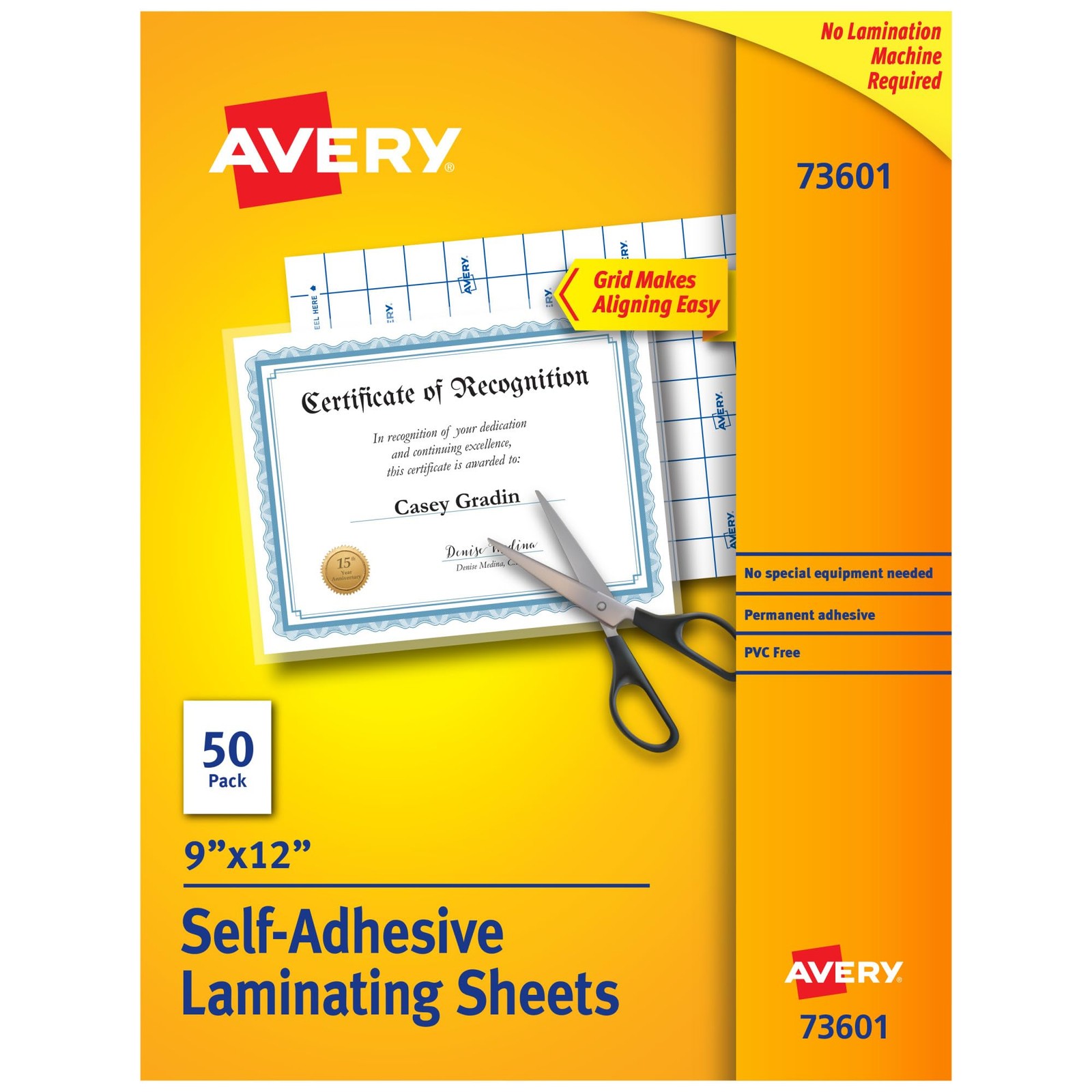 Avery Clear Laminating Sheets, 9 x 12, Permanent Self-Adhesive, 50