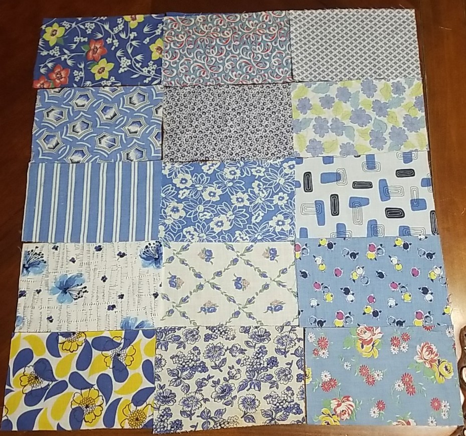 Antique Feedsack Samples, 15 Blue, 8 Antique Feedsack Samples, 15 Blue, 8