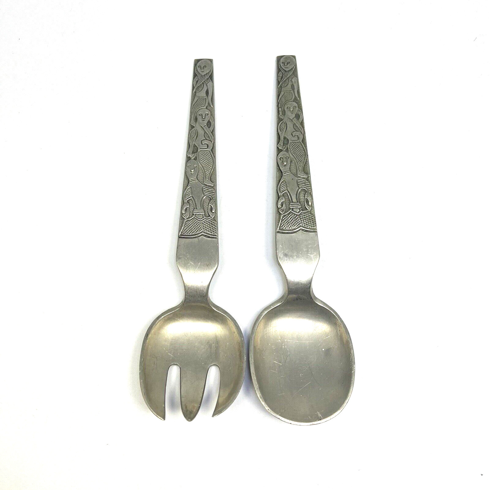 David Andersen Salad Spoon Fork Set Stopt Tinn Oseberg Pewter Norway T280 & T281