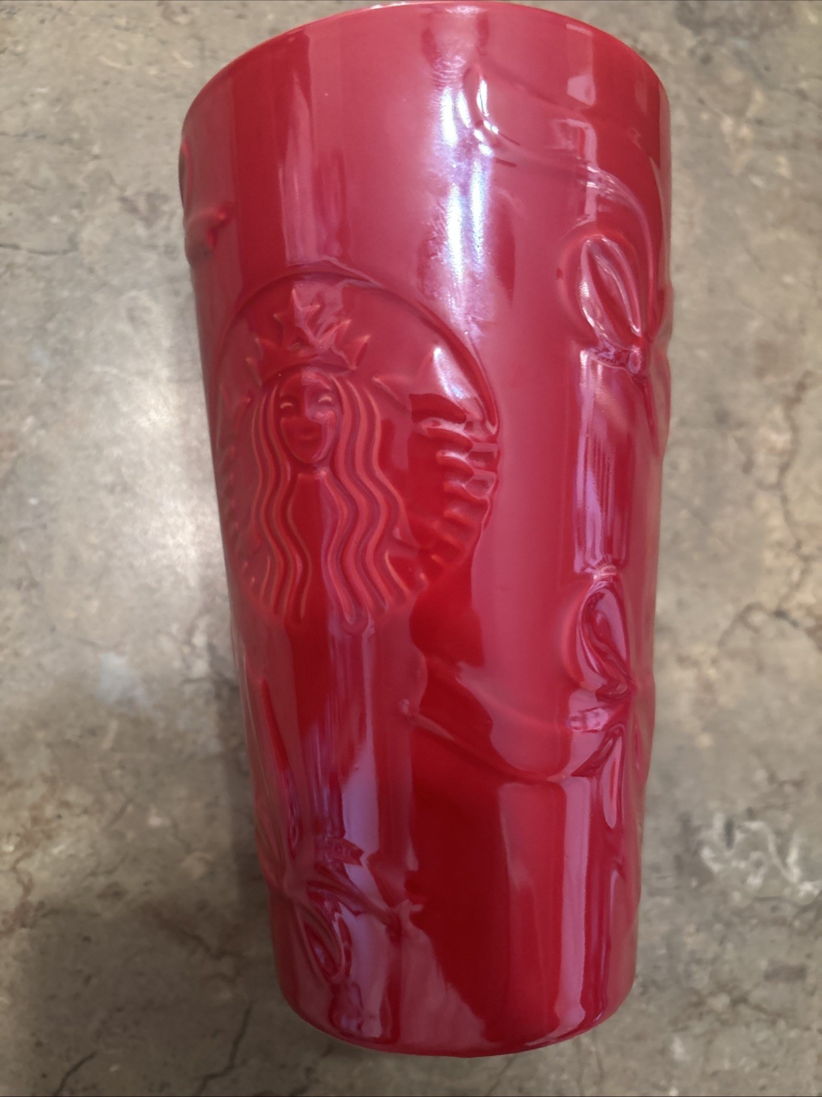 Starbucks Glossy Red Bows Ribbons Ceramic Travel Mug With Lid 12oz ‼️NEW‼️