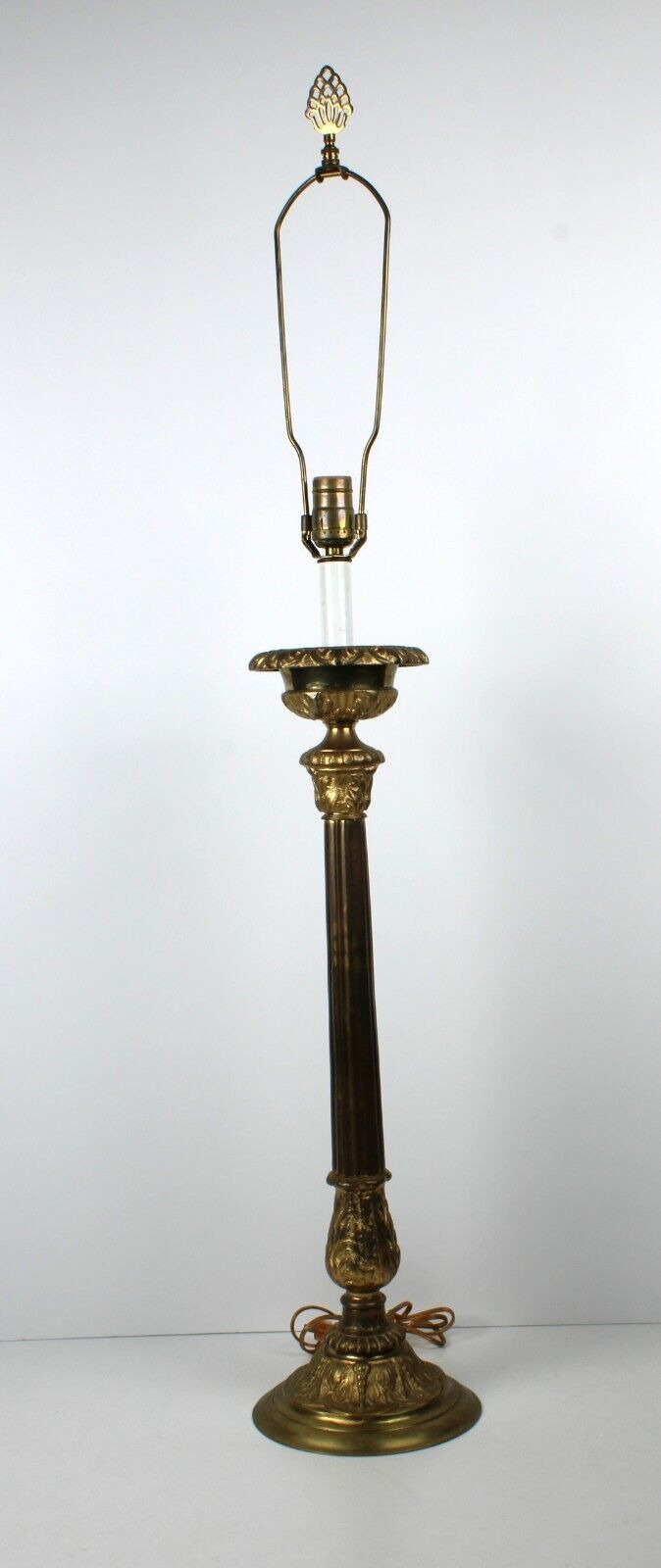 Vintage Tall Hollywood Regency Brass Candle Stick Style Table Lamp