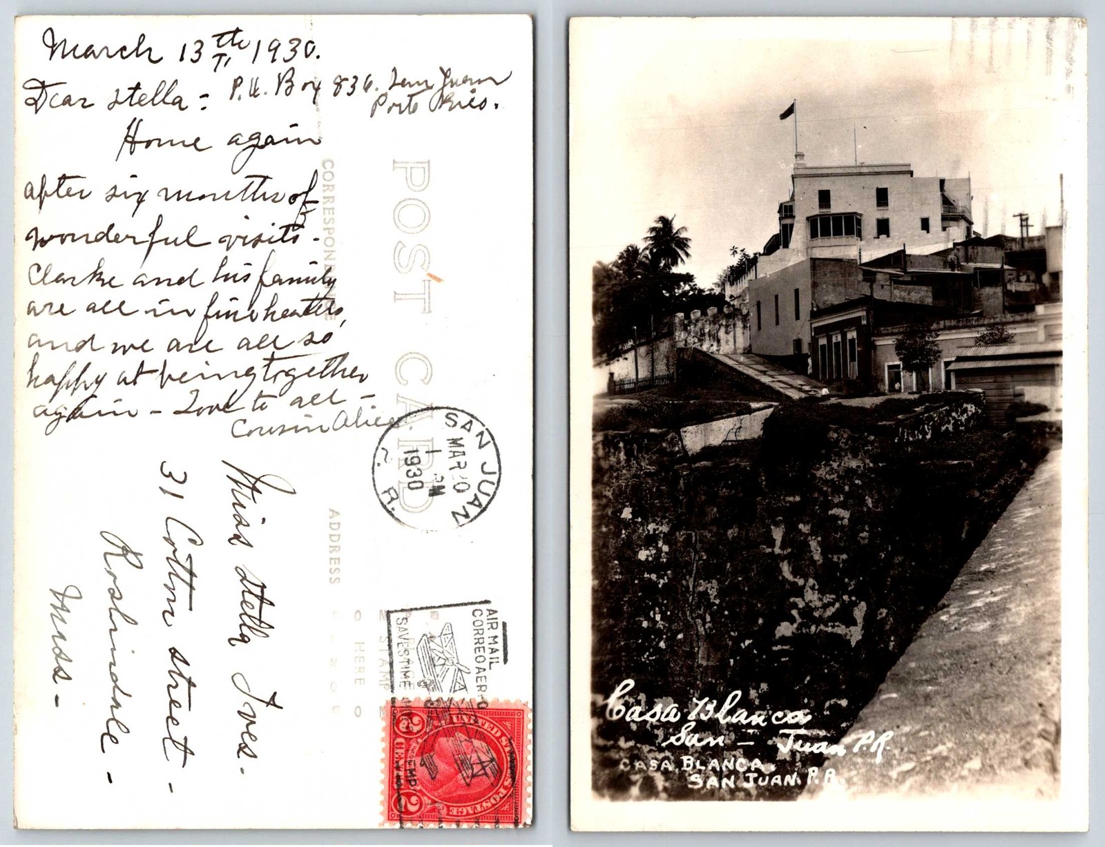 San Juan Puerto Rico Casa Blanca RPPC Postcard AQ12