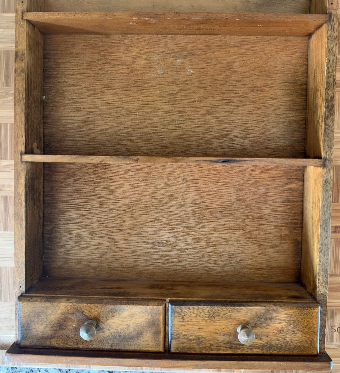 Vintage Wooden Spice Rack with 2 Drawers Primitive Rustic Hanging Japan