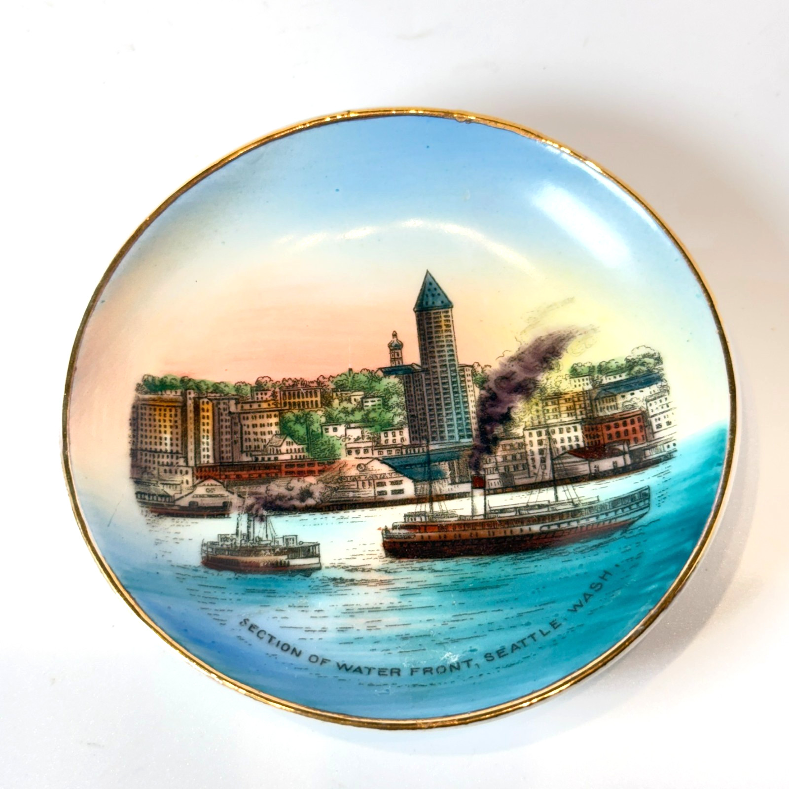 SEATTLE Water Front WA WASHINGTON Antique Souvenir RARE China Dish Plate