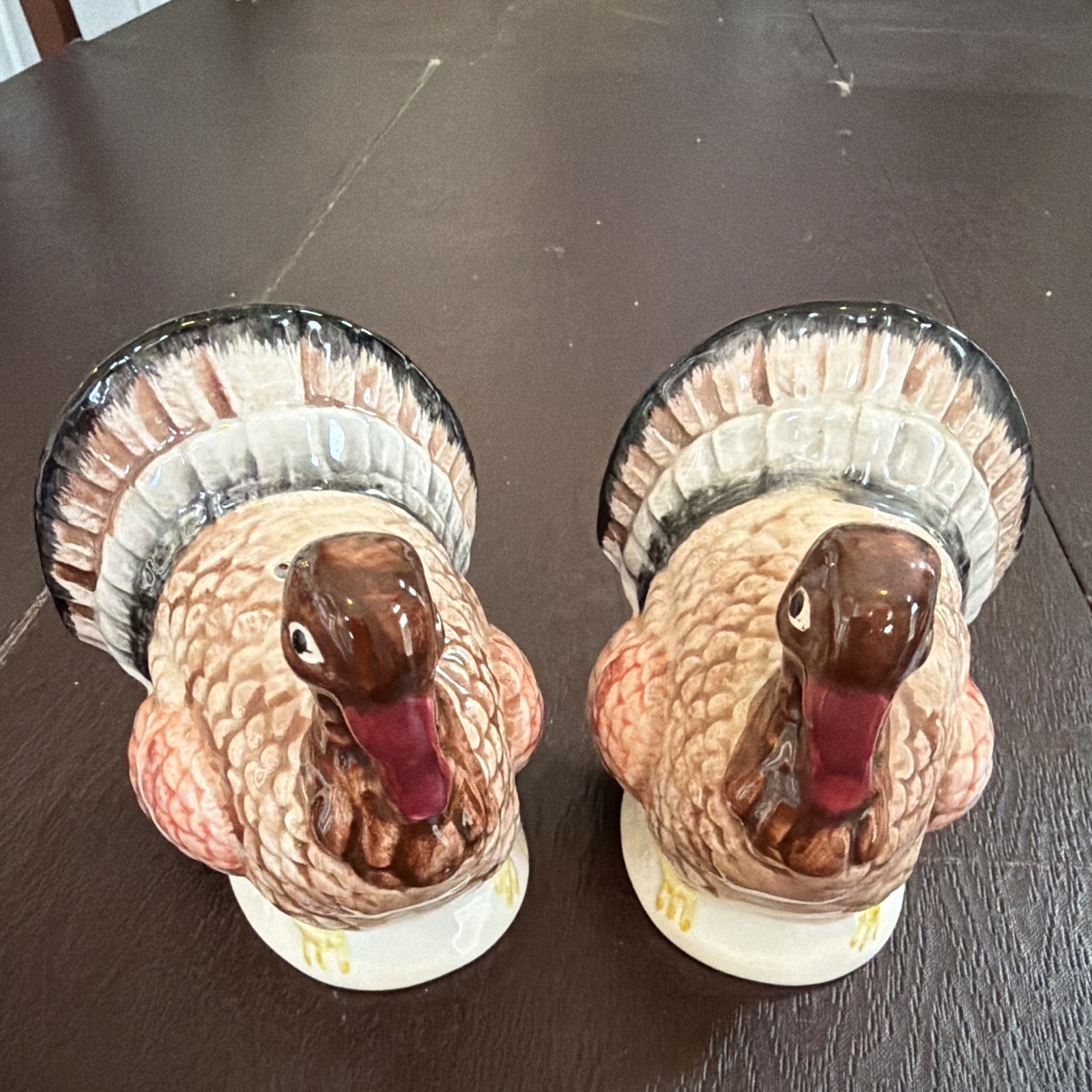 Vintage Ceramic Turkey Novelty Animal Salt & Pepper Shakers Set, Thanksgiving 