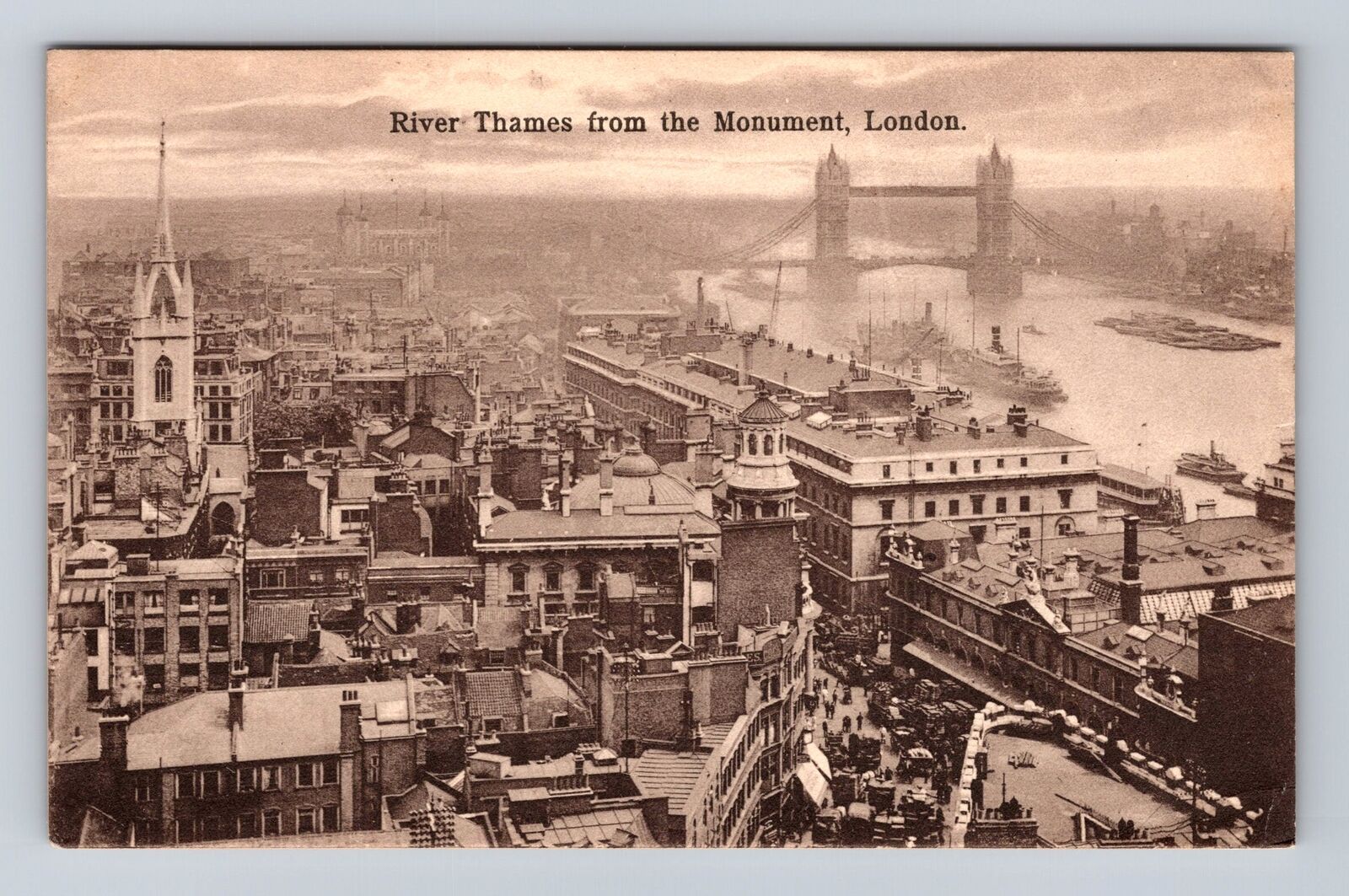 London-England, Aerial River Thames From The Monument, Antique Vintage Postcard