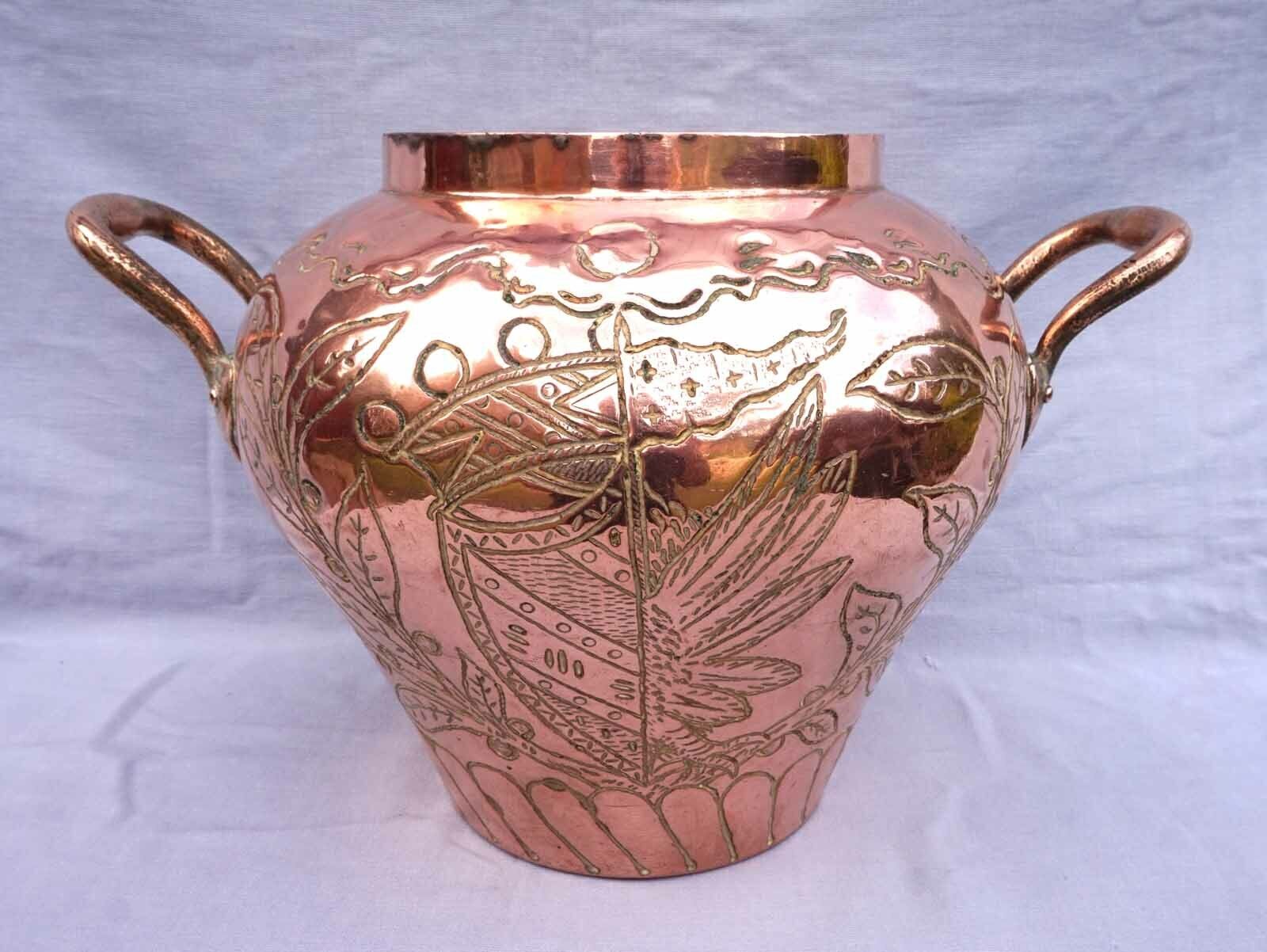 French Olive Oil Jar Pot Engraved Tined Copper Sunflower Cost of Arms 18th C