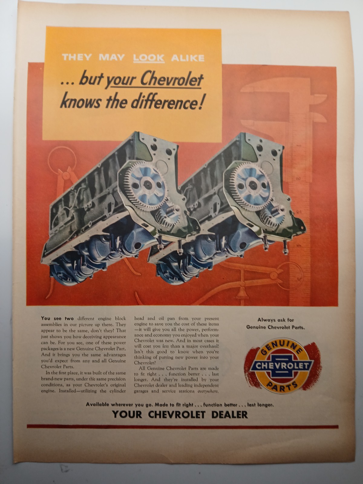 Original 1954 Chevrolet Genuine Parts Magazine Ad 