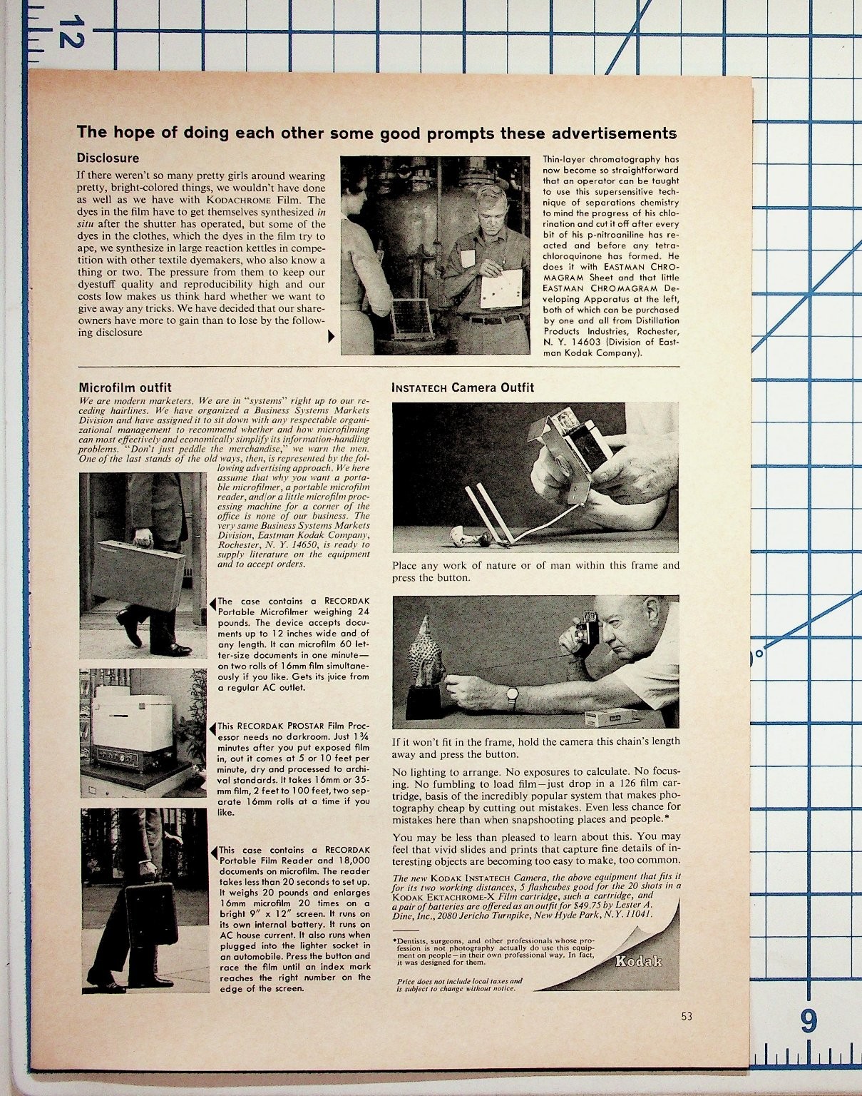 Vintage Kodak Instamatic Camera Microfilm Equipment Ad Print 1960s Ephemera