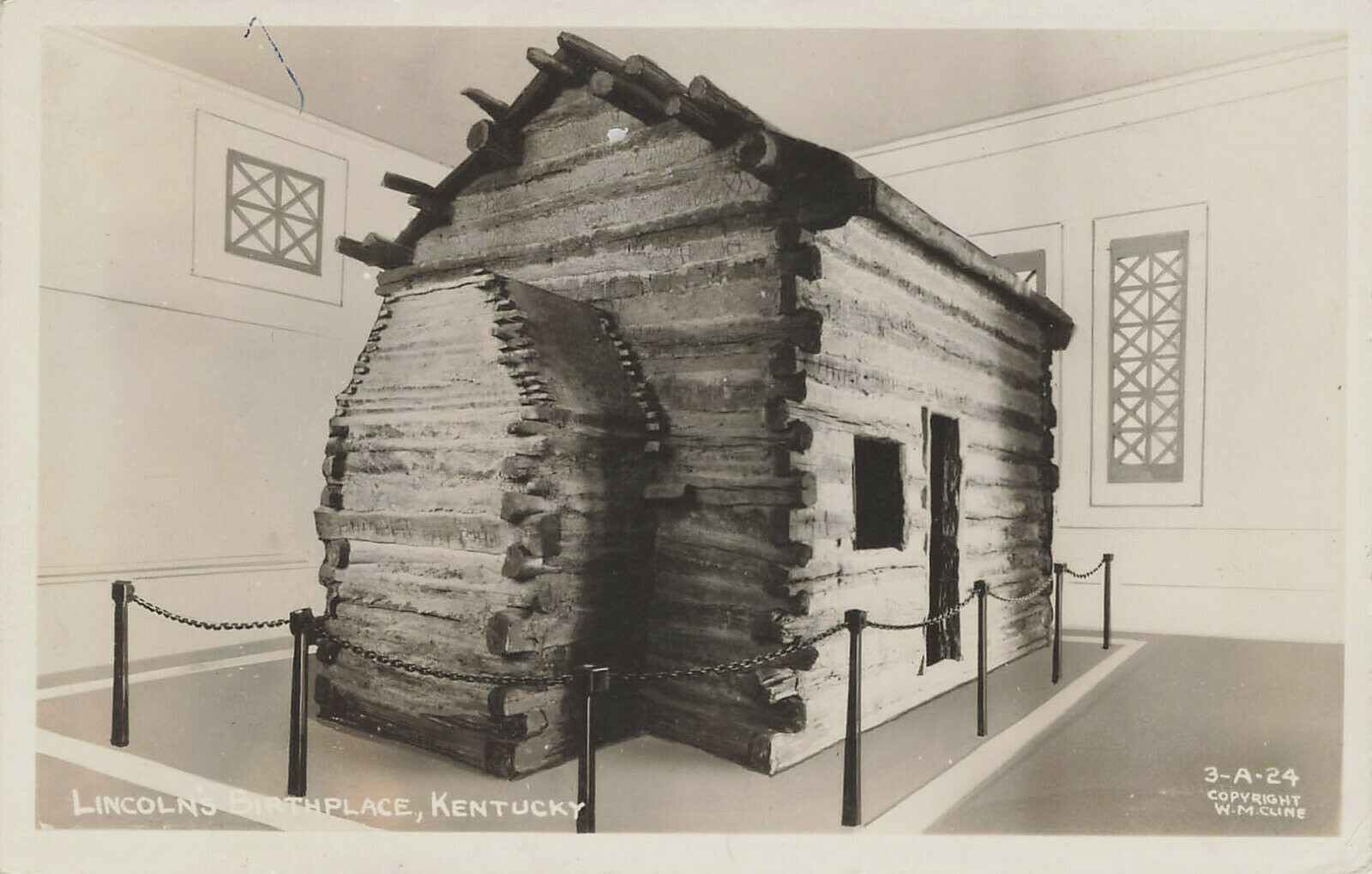 LINCOLN'S BIRTHPLACE CABIN REAL PHOTO POSTCARD HODGENVILLE KY KENTUCKY 1947 RPPC