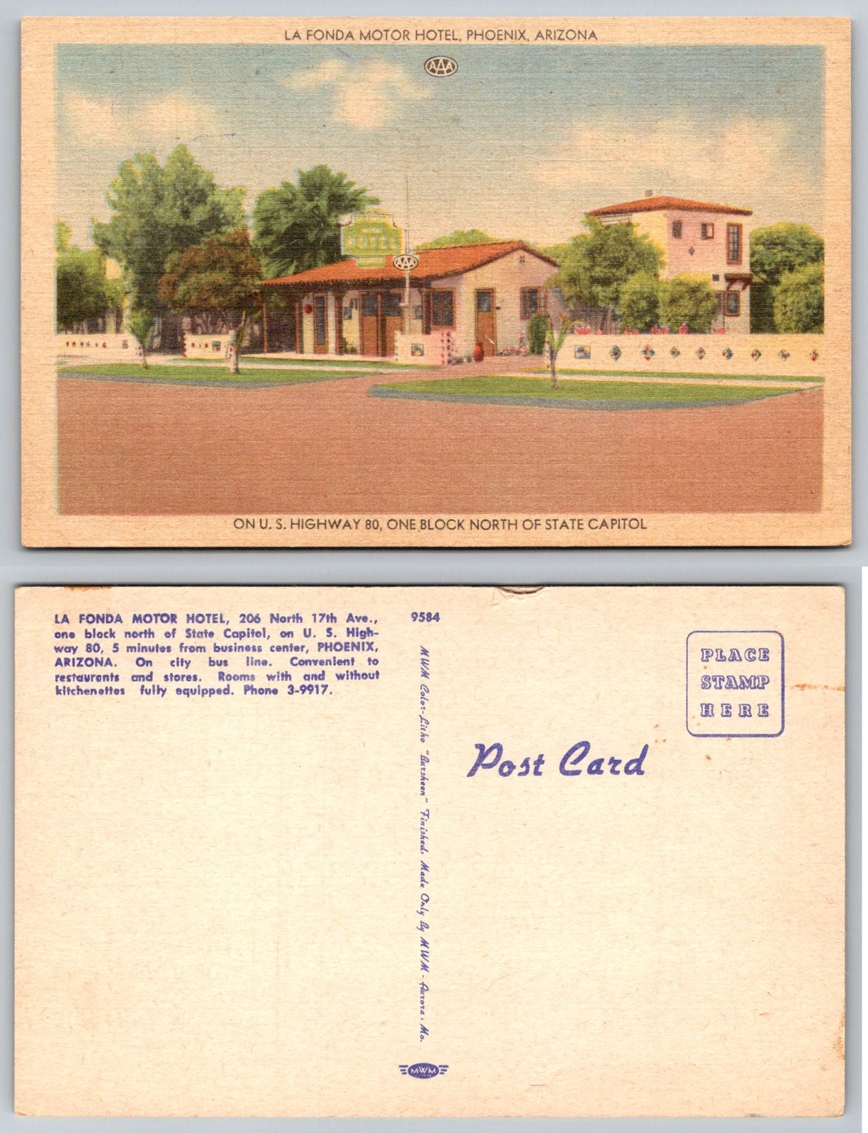 La Fonda Motor Hotel Phoenix Arizona Postcard