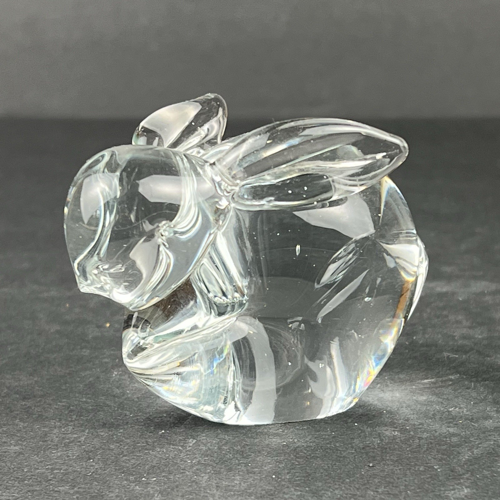 Vintage Clear Glass Rabbit Paperweight Figurine  Easter Bunny Decor