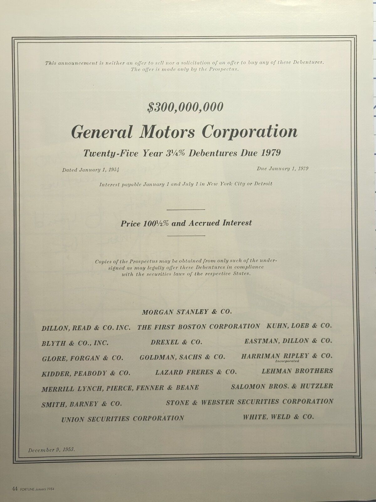 General Motors Corporation 25 Year Debentures Vintage Print Ad 1954