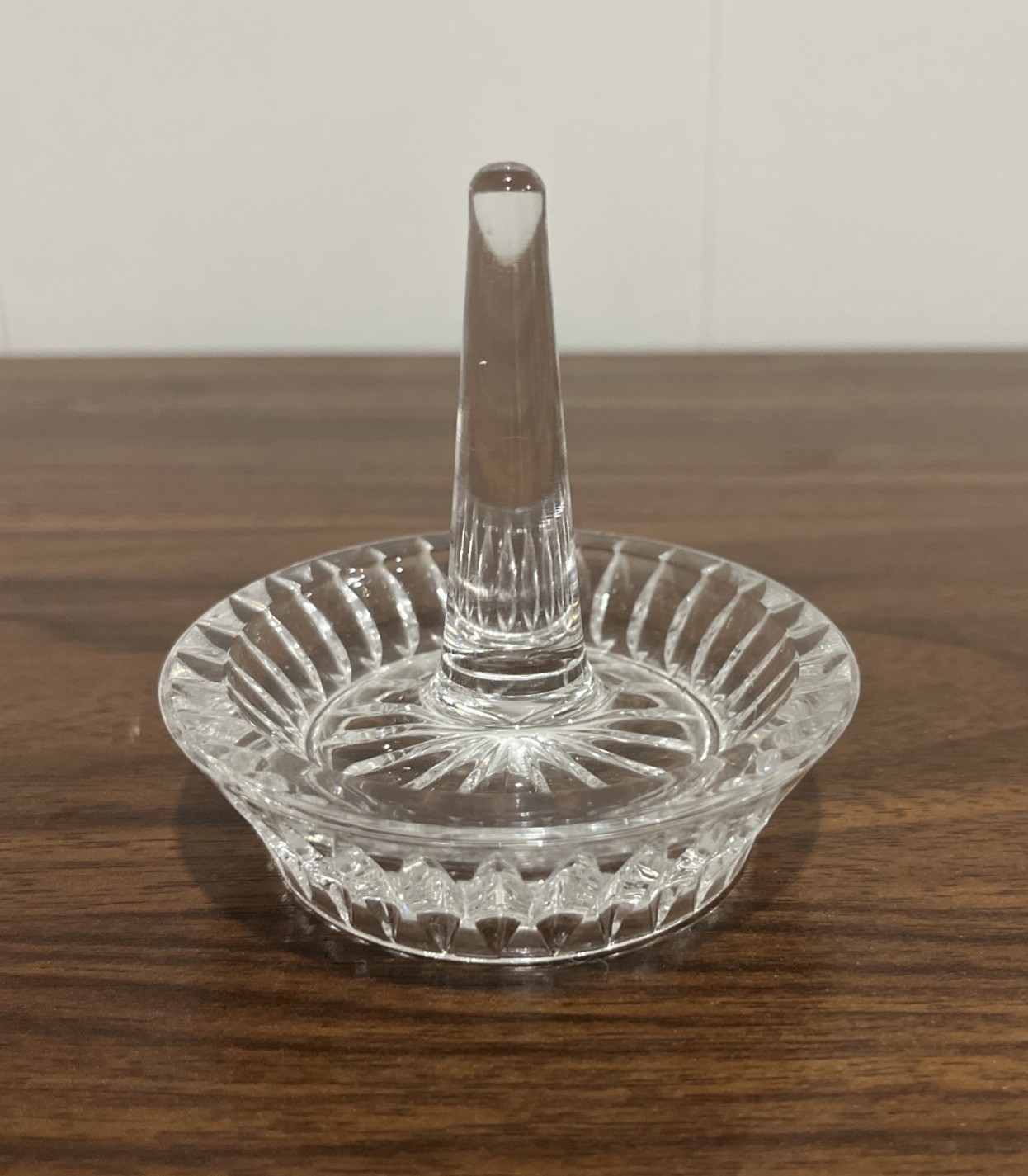 Vintage Clear Cut Crystal Glass Ring Holder Jewelry Dish Ring Tree 3.25\