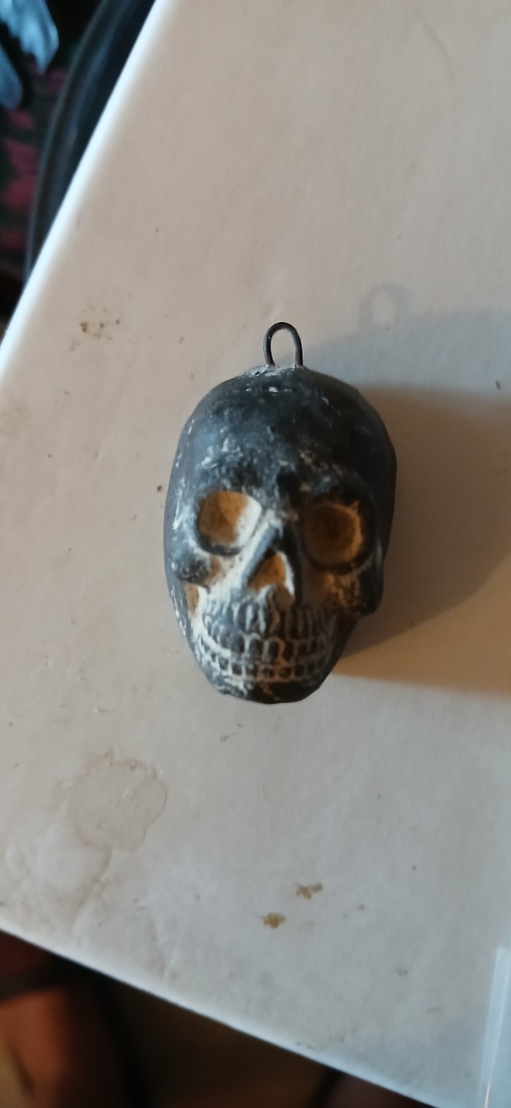 Ww2 German Soldier Trench Art Clay And Metal Skull Charm Authentic World War Two