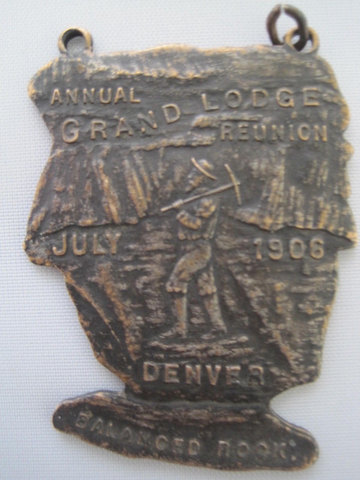 1906 Grand Lodge Reunion Medal Denver Balanced Rock Masonic Antique