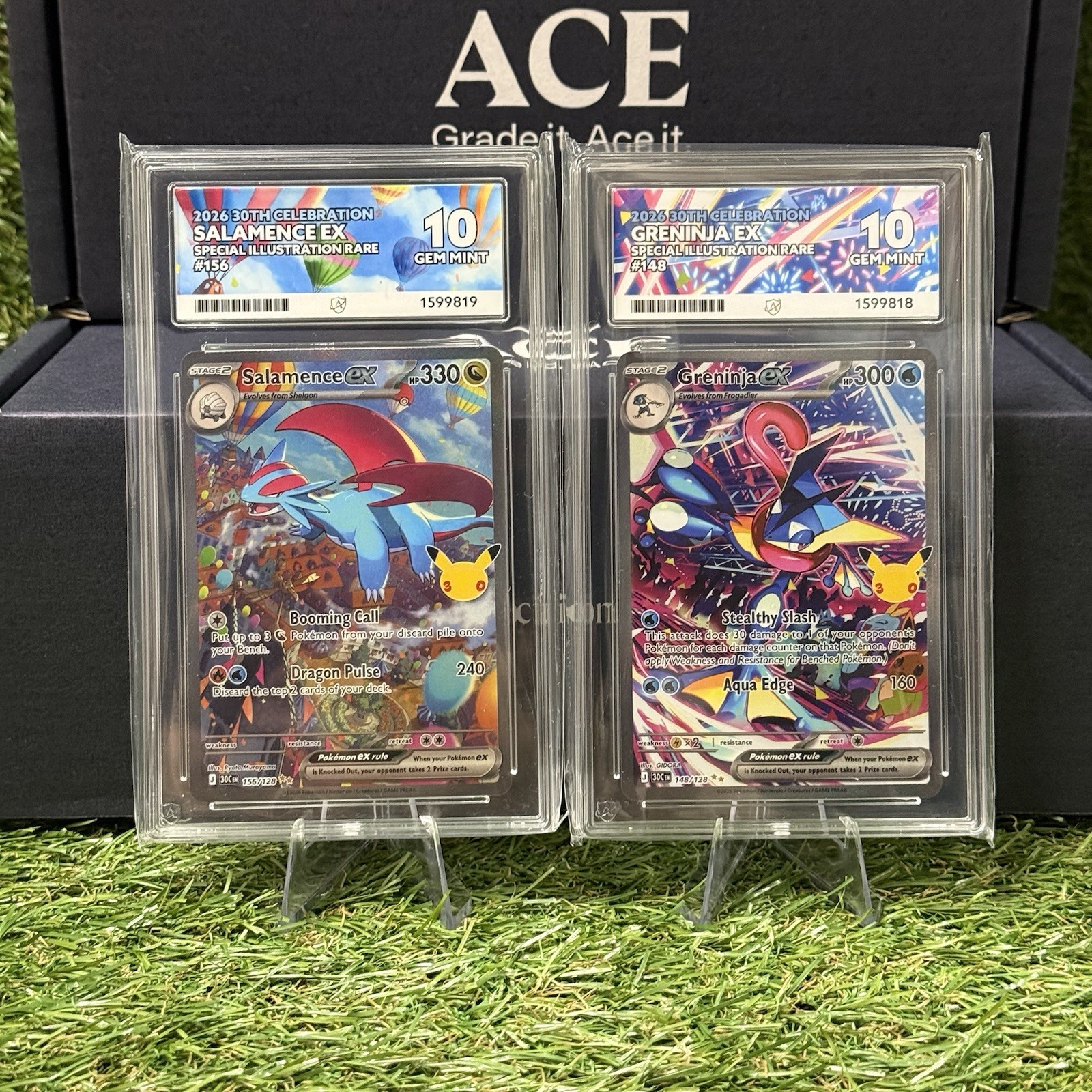 Pokémon 30th Anniversary Greninja ex #148 +Salamence ex #156 ACE 10 Perfect Subs