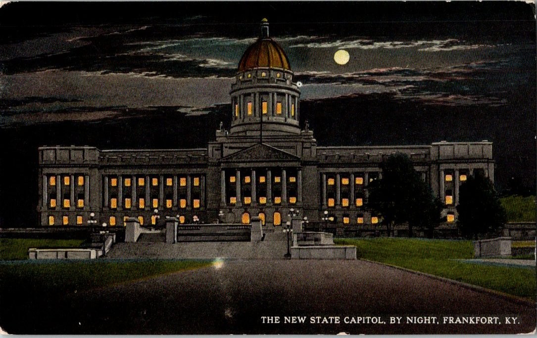 KY State Capitol Frankfort at Night Postcard c1910s Moonlight Dome CT Photochrom KY State Capitol Frankfort at Night Postcard c1910s Moonlight Dome CT Photochrom