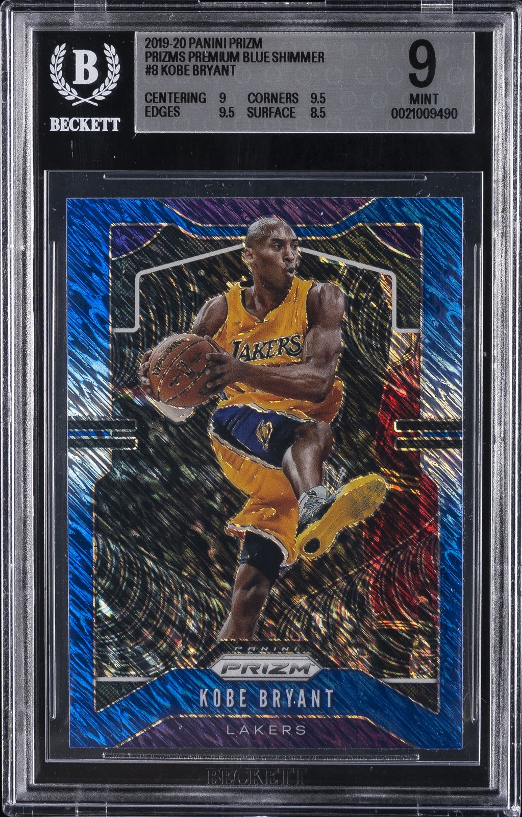 2019-20 PANINI PRIZM PRIZMS PREMIUM BLUE SHIMMER #8 KOBE BRYANT BGS 9
